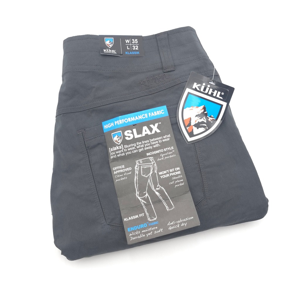 KUHL Slax Pant Mens 35x32 Klassik Fit Carbon Carbon 5090 Hiking Outdoor NWT